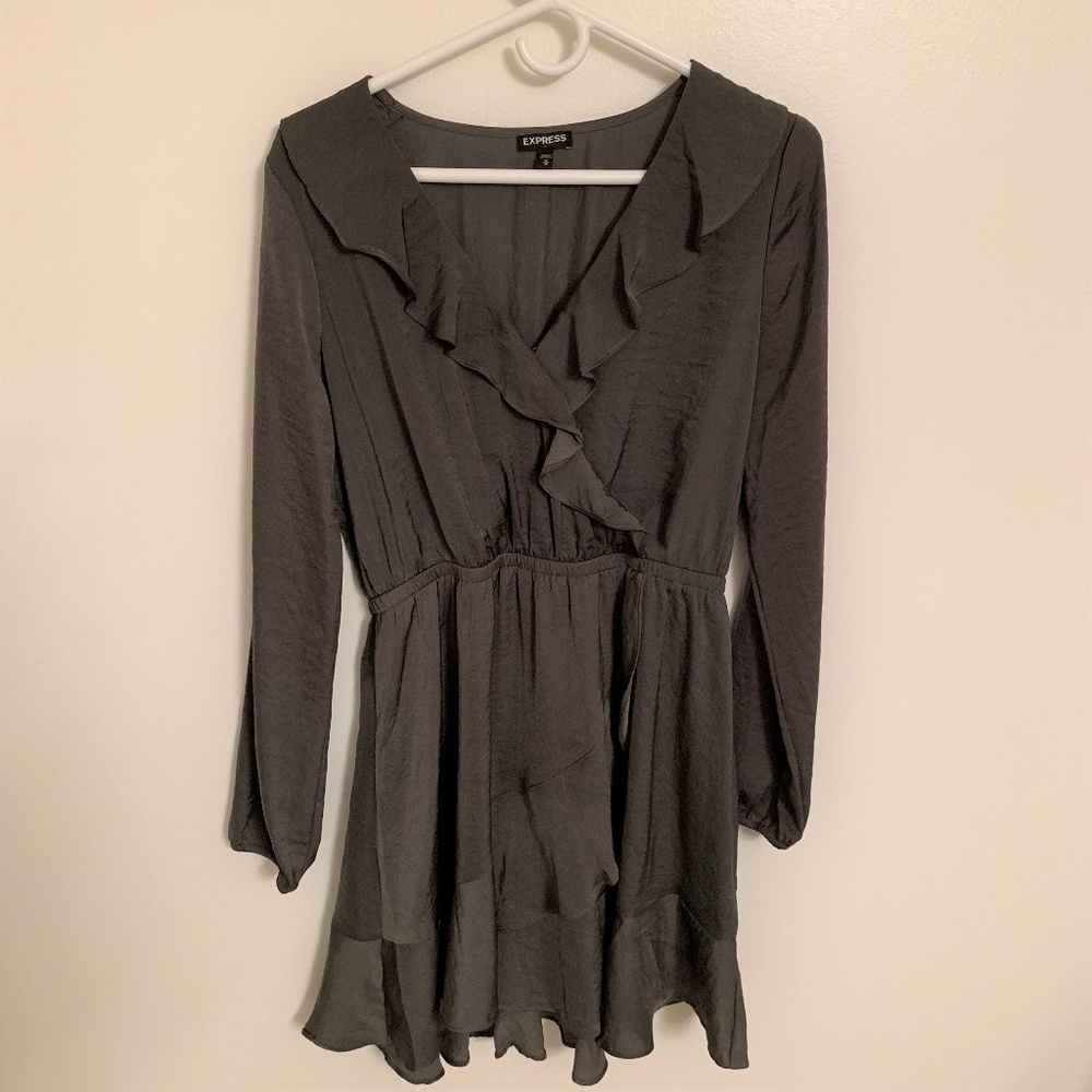 Olive Green Ruffle Wrap Dress